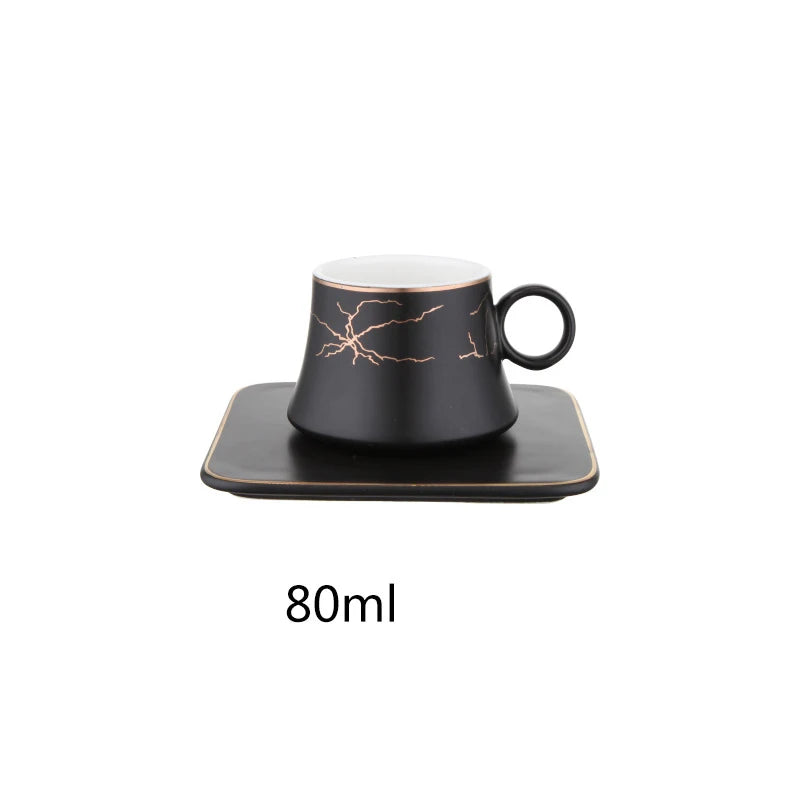 Modern Demitasse Espresso Cups with Saucers | Black & White Mini Coffee - 1 Set