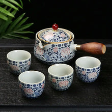 Load image into Gallery viewer, Wooden Kyusu Handle Chinese Tea Set | Ceramic Travel Cups Pot Bamboo Tray