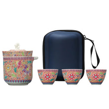 Load image into Gallery viewer, Pink Oriental Luxury Portable Travel Tea Set Pot 3 Cups with Case