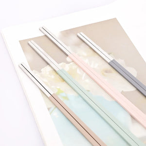Matte Pastel Stainless Steel Korean Metal Chopsticks | Green Pink Gray Brown - 10 pairs