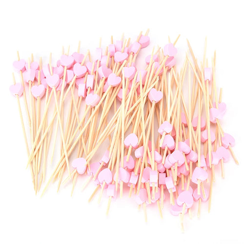 cute light pink heart wooden bamboo toothpicks disposable party supplies