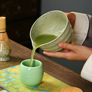 Green Japanese Matcha Set| Chawan Bowl with Bamboo Whisk Scoop and Holder - 4 Pc