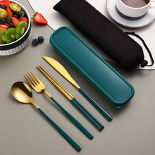 Load image into Gallery viewer, Metal Chopsticks Set with Spoon Fork in Travel Box and Portable Case