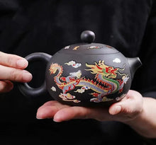 Load image into Gallery viewer, Dragon Phoenix Yixing Teapot | Black Painting Reveal Clay Tea Pot with Hot Water - 1 Pc