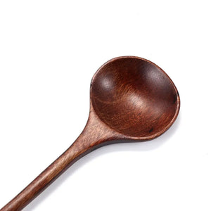 Long Handle Asian Soup Spoons | Natural Wooden Utensil - 1/2 Pc