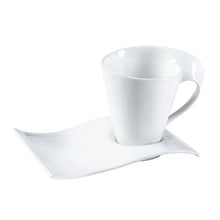 Load image into Gallery viewer, White European Demitasse Cups | Wave Espresso Shots with Saucers - 1 Set