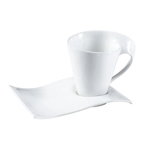 White European Demitasse Cups | Wave Espresso Shots with Saucers - 1 Set