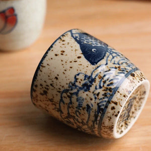 Blue Fish Porcelain Sake Cup | Japanese Wine Glass Ochoko Drinkware 50ml - 1 Pc