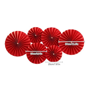 Red Hanging Paper Fan | Chinese Vietnamese Wedding Decor - 6 Pc