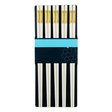 Load image into Gallery viewer, Elegant White &amp; Gold Metal Alloy Reusable Tableware Chopsticks | 5 Pair Set