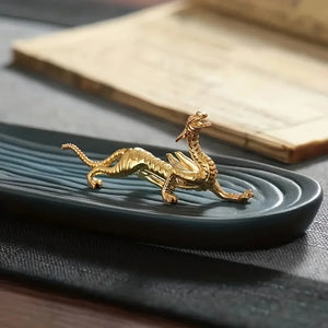 Gold Metal Dragon Incense Stick Holder | Chinese Burner - 1 Pc