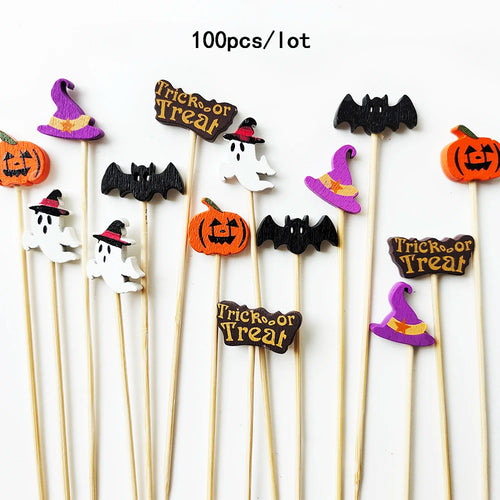 Halloween Fancy Toothpicks | Disposable Appetizer Cocktail Skewers - 100 Pc