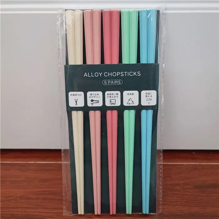 Blue Japanese Multicolor Chopsticks Set | Luxury Alloy - 5 Pairs