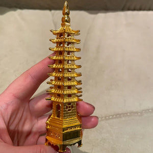 Gold Metal Pagoda | Small Feng Shui Decor Lunar New Year Gift - 1 Pc