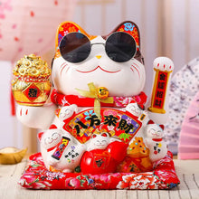 Load image into Gallery viewer, Lucky Cat Ceramic Display | Large Fortune Decoration Electric Wave Hand - 1 Pc