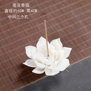 Ceramic White Lotus Incense Holder | Chinese Flower Stick Burner - 1 Pc