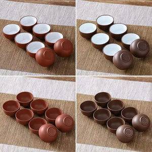 Authentic Yixing Purple Clay Tea Cup for Chinese Gong Fu Tea - 8 Pc Set