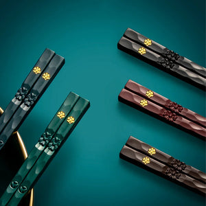 Dark Luxury Ornate Korean Metal Chopstick Set | Reusable & Dishwasher Safe - 5 Pairs