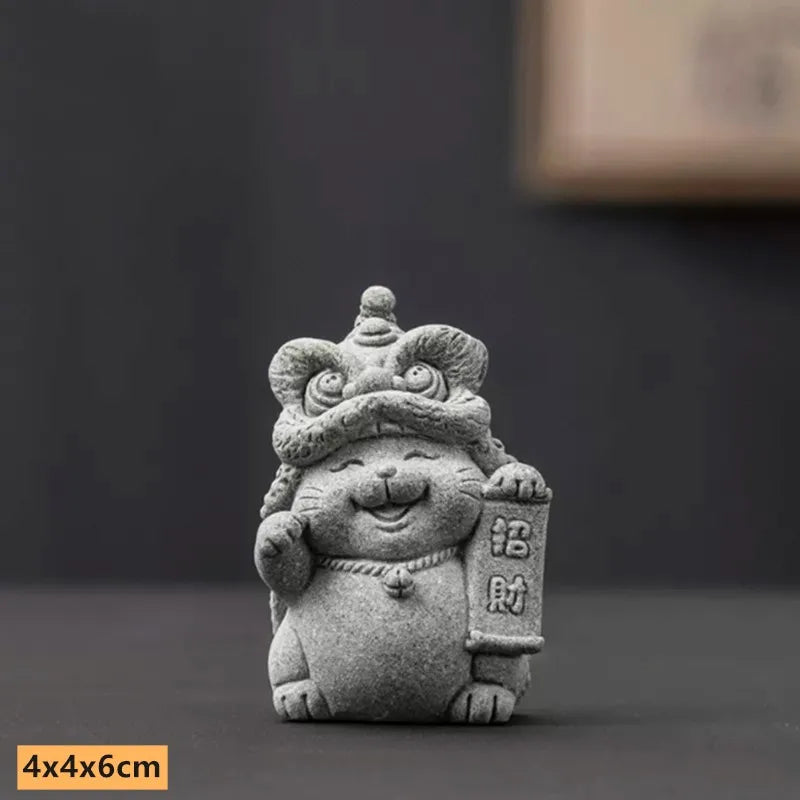 Lucky Cat Stone Tea Pet | Fengshui Chinese Mascot - 1 Pc