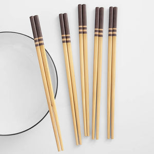 Striped Bamboo Chopsticks | Waxless Chinese Wood Tableware - 10 Pair Set