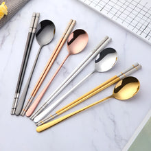 Load image into Gallery viewer, Korean Stainless Steel Metal Chopsticks &amp; Spoon Set in Various Colors| 1 Pair Set