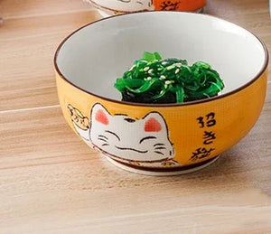 Colorful Lucky Cat Japanese Bowls | Round Donburi Ramen Ceramic Bowl - 1 Pc