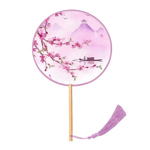 Round Fans Guest Favors | Vintage Chinese Silk with Tassel - 1 Pc