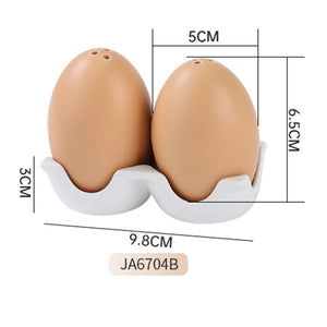 Novelty Brown Egg Salt and Pepper Shakers with Ceramic Tray - 1 Set