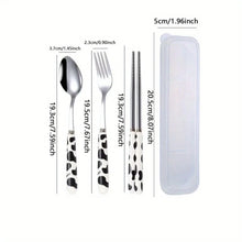 Load image into Gallery viewer, Cute Cow Print Travel Utensil Set | Metal Chopsticks, Fork, Spoon with Case