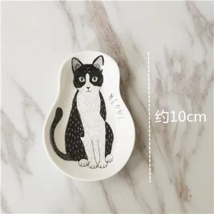 Illustrated Cat Sauce Dish | Cute Ceramic Japanese Sushi Dipping Bowl - 1 Pc