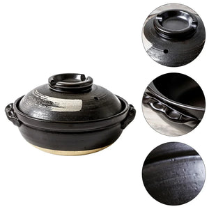 Black Minimal Donabe Pot | Japanese Clay Rice Cookware - 1 Set