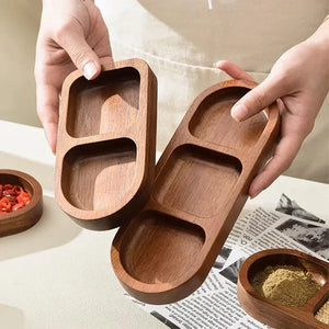 Solid Wood Rectangle Rounded Japanese Seasoning Soy Sauce Tray - 1 Pc
