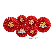 Load image into Gallery viewer, Red Hanging Paper Fan | Chinese Vietnamese Wedding Decor - 6 Pc