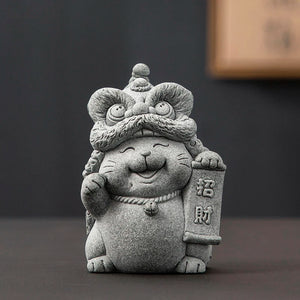 Lucky Cat Stone Tea Pet | Fengshui Chinese Mascot - 1 Pc