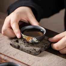 Load image into Gallery viewer, Wide-Mouth Black Lotus Ceramic Chinese Tea Cup - 1 Pc