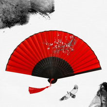 Load image into Gallery viewer, Red Chinese Silk Folding Wood Fan with Tassel | Lunar New Year Gifts - 1 Pc