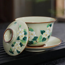 Load image into Gallery viewer, Vintage White Orchid Flower Chinese Ceramic Gaiwan | Sancai Tea Cup