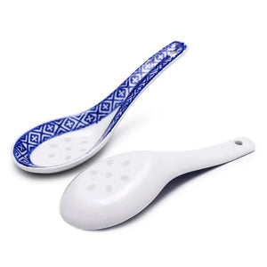 Traditional China Asian Soup Spoons | Blue & White Chinese Porcelain - 5 PC Set