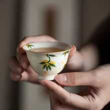 Load image into Gallery viewer, Floral Chinese Tea Cup | Hand Painted Ceramic Lotus Osmanthus Persimmon - 1 Pc