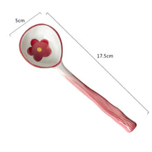 Load image into Gallery viewer, Hand Painted Asian Soup Spoons | Cute Ceramic Flower Kawaii - 1 Pc