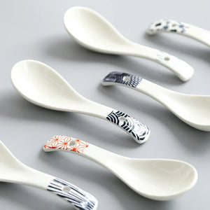 White Asian Soup Spoons | Classic Japanese Ceramic Spoon Tableware - 1 Pc