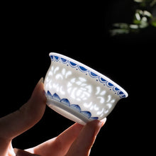 Load image into Gallery viewer, Translucent Chinese Tea Cup | White &amp; Blue Ceramic Teaware - 1 Pc