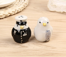 Load image into Gallery viewer, Two Birds Ceramic Salt and Pepper Shakers | Ceramic Penguin Spice Container - 2 Pc Set