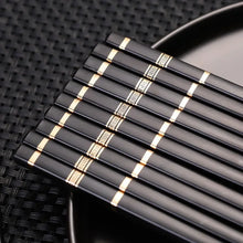 Load image into Gallery viewer, Black Metal with Gold Accent Non-Slip Luxury Chopsticks - 10 Pair Set