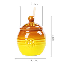 Load image into Gallery viewer, Cute Winnie Honey Jar with Dipper | Ceramic Container with Wooden Stick - 1 Pc