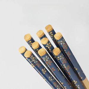 Blue Red Chopsticks Set | Natural Bamboo Japanese Flower -  5/10 Pairs