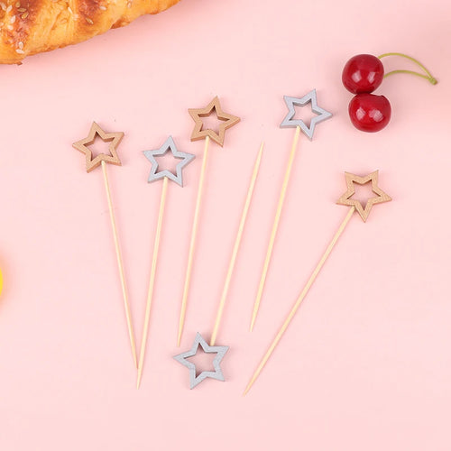 Star Fancy Toothpicks | Silver Bronze Decorative Food Sticks - 50 Pcs