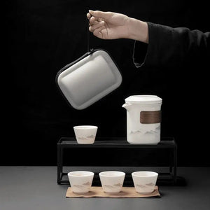 Mountain White Porcelain Travel Portable GongFu Tea | Ceramic Gaiwan Teacup - 1 Set