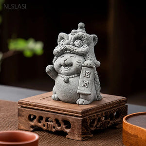 Lucky Cat Stone Tea Pet | Fengshui Chinese Mascot - 1 Pc