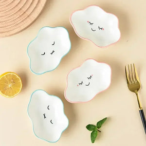 Cute Cloud Soy Sauce Dish | White Ceramic Dipping Bowl - 1 Pc